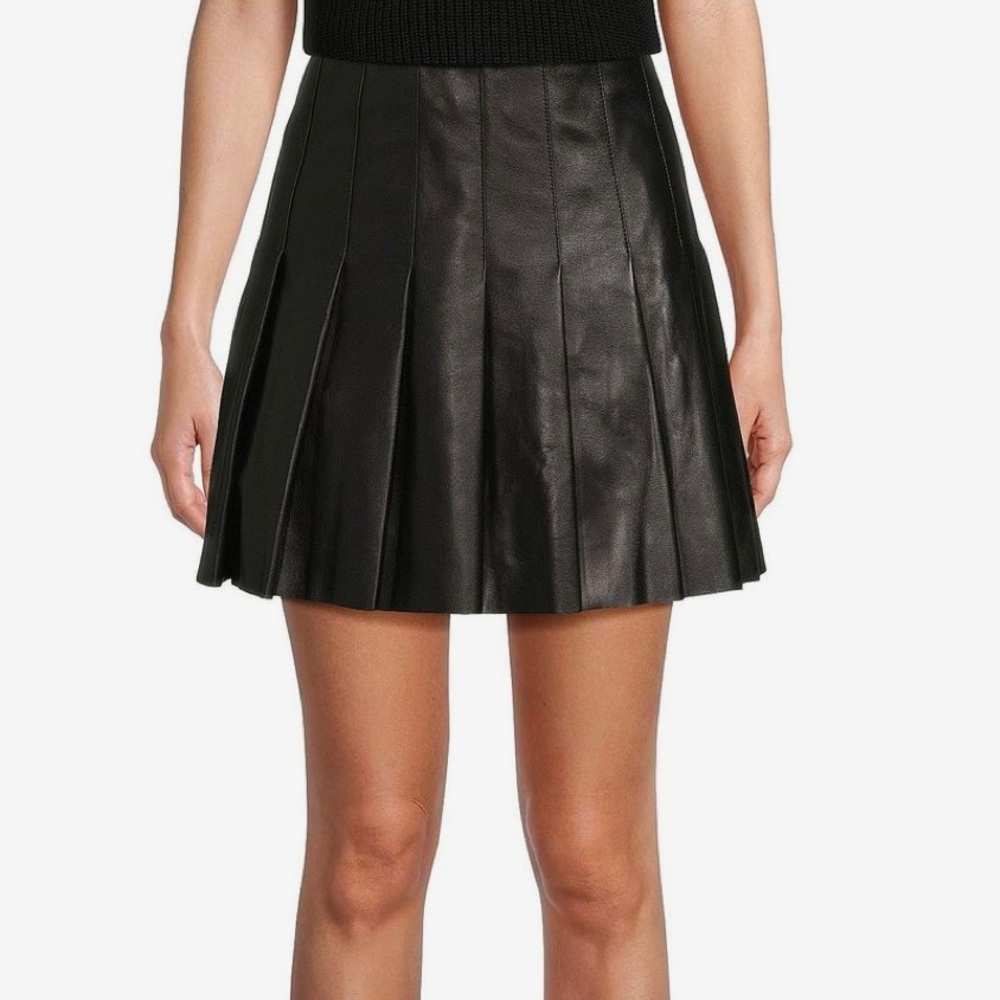 Genuine LEATHER Skirt - ANTONIO MELANI Black pleated Skirt - Size 6
